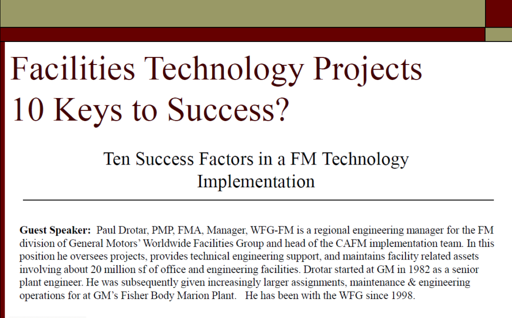 Ten Success Factors in an FM Technology Implementation